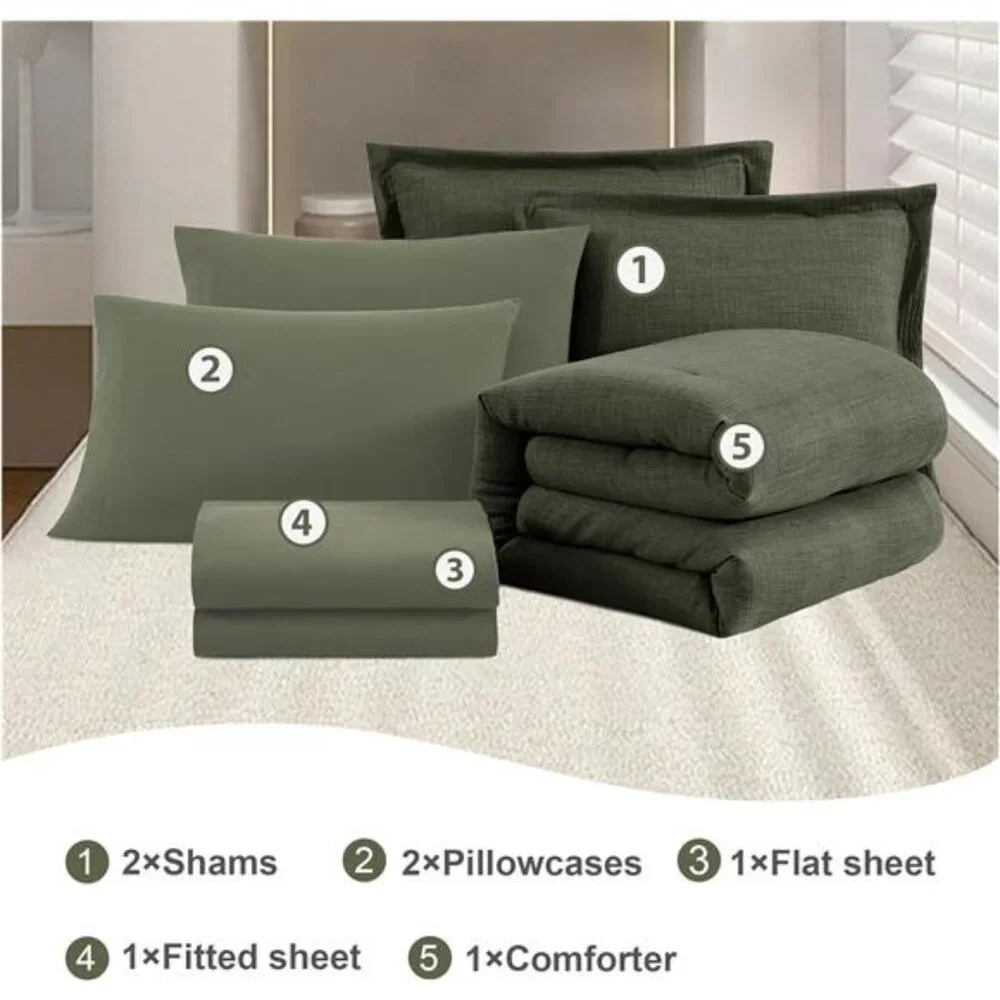King Comforter Set - 7 Pieces Comforter King Size, Soft Solid Bedding Set